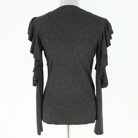 Max Studio Sweater Womens Medium Dark Gray Knit Ruffle Sleeves Cold Shoulder - Picture 2 of 12